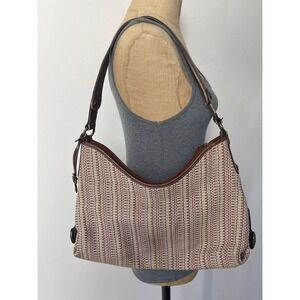 Fossil Key Earthtones Woven Medium Size Tote Satchel Hobo Shoulder Bag Purse